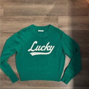 Grayson Threads Green Crewneck 'Lucky' Script Sweater